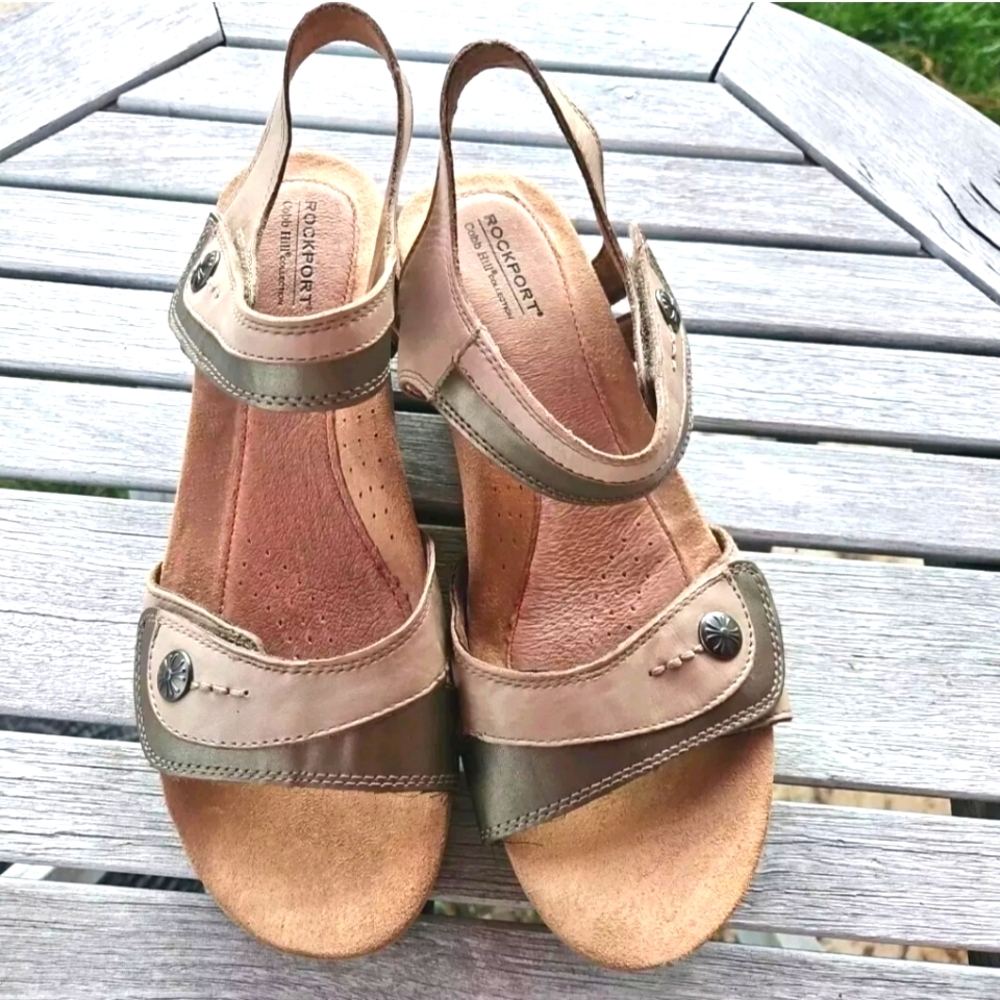 Rockport Cobb Hill Womens Brown Leather Ankle Strap Slingback Sandals Sz US 11